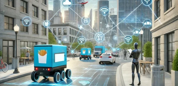 DALL·E 2024-07-23 16.03.28 – A modern urban environment showcasing a last mile food delivery robot managed, deployed, and controlled through a cloud-based platform. Highlight the DALL·E 2024-07-23 16.03.28 - A modern urban environment showcasing a last mile food delivery robot managed, deployed, and controlled through a cloud-based platform. Highlight the