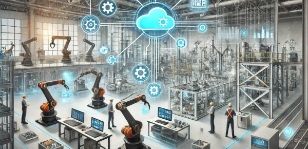 DALL·E 2024-07-23 16.20.44 – A high-tech industrial setting showcasing machines and robotic arms being managed, deployed, and controlled through a cloud-based platform. Highlight DALL·E 2024-07-23 16.20.44 - A high-tech industrial setting showcasing machines and robotic arms being managed, deployed, and controlled through a cloud-based platform. Highlight
